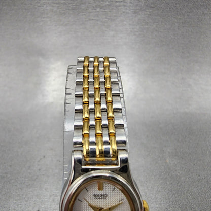 Seiko Watch Women 18mm White Dial Two Tone Oval V4015228 New Battery4