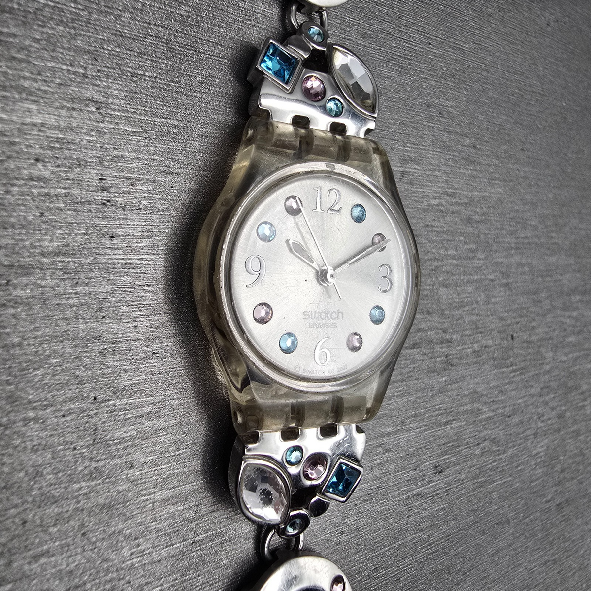 Swatch Menthol Tone Watch Women 25mm Silver Dial Clear Case LK292G New Battery 55
