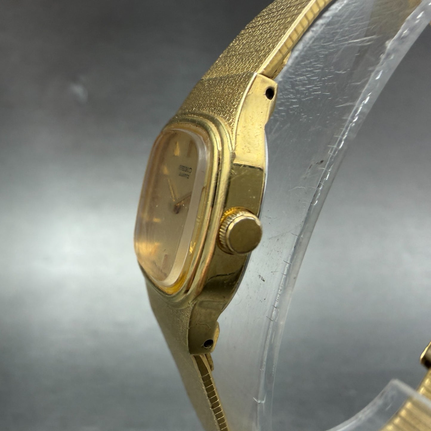 Seiko Watch Women 16mm Champagne Dial Gold Tone Square 2C20-5770 New Battery2