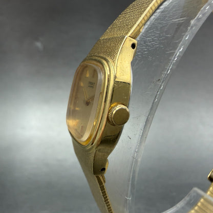 Seiko Watch Women 16mm Champagne Dial Gold Tone Square 2C20-5770 New Battery2