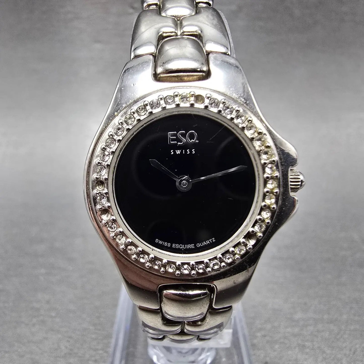 ESQ Watch Women 25mm Black Dial Silver Tone Round 100552 New Battery Crystals0