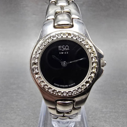 ESQ Watch Women 25mm Black Dial Silver Tone Round 100552 New Battery Crystals0
