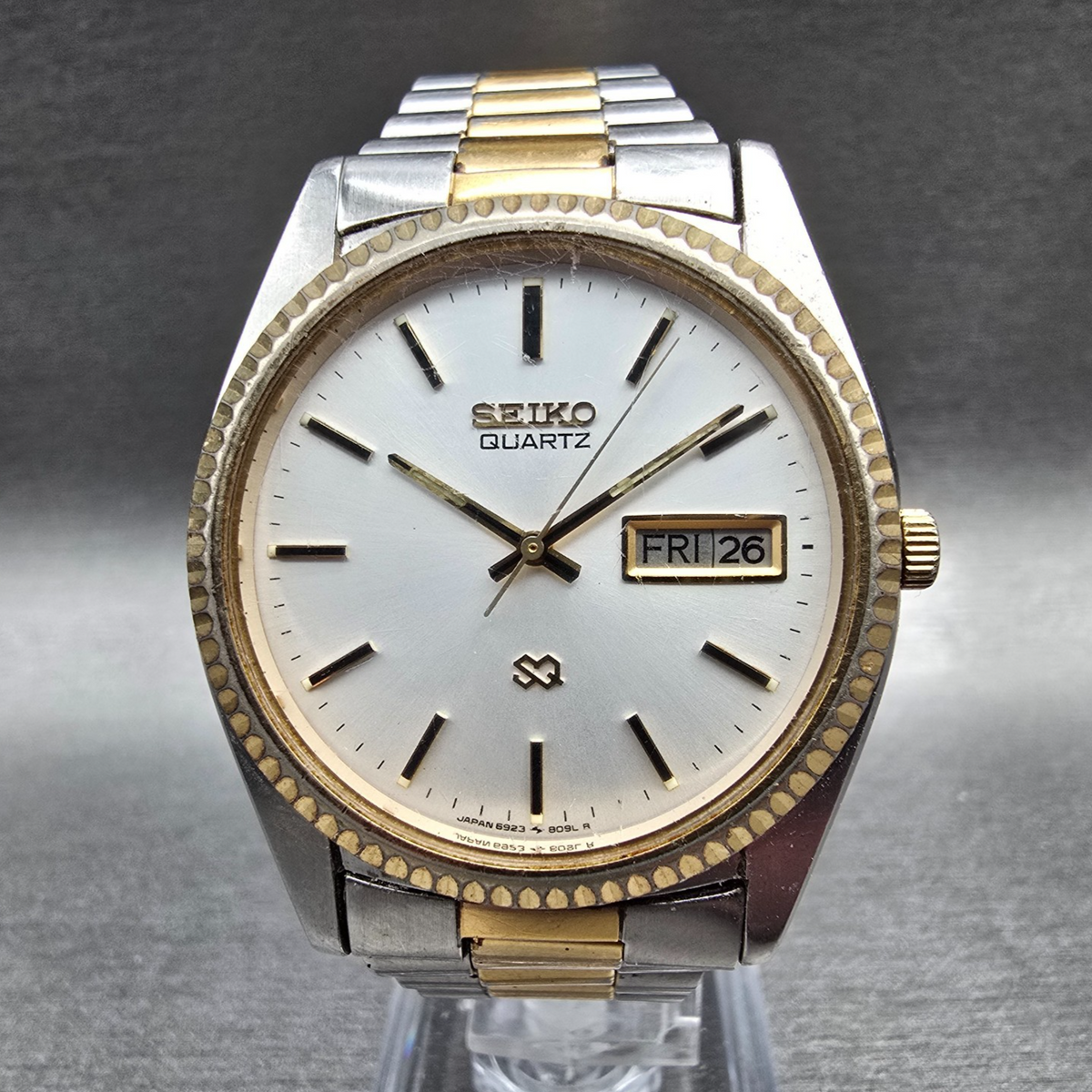 Seiko President Watch Men 35mm Silver Dial Two Tone Daydate 6923-8080 New Batt0