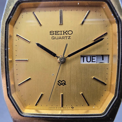 Seiko SQ Tank Watch Men 31mm Gold Dial Gold Tone Octagon 8123-5189 VTG PARTS2