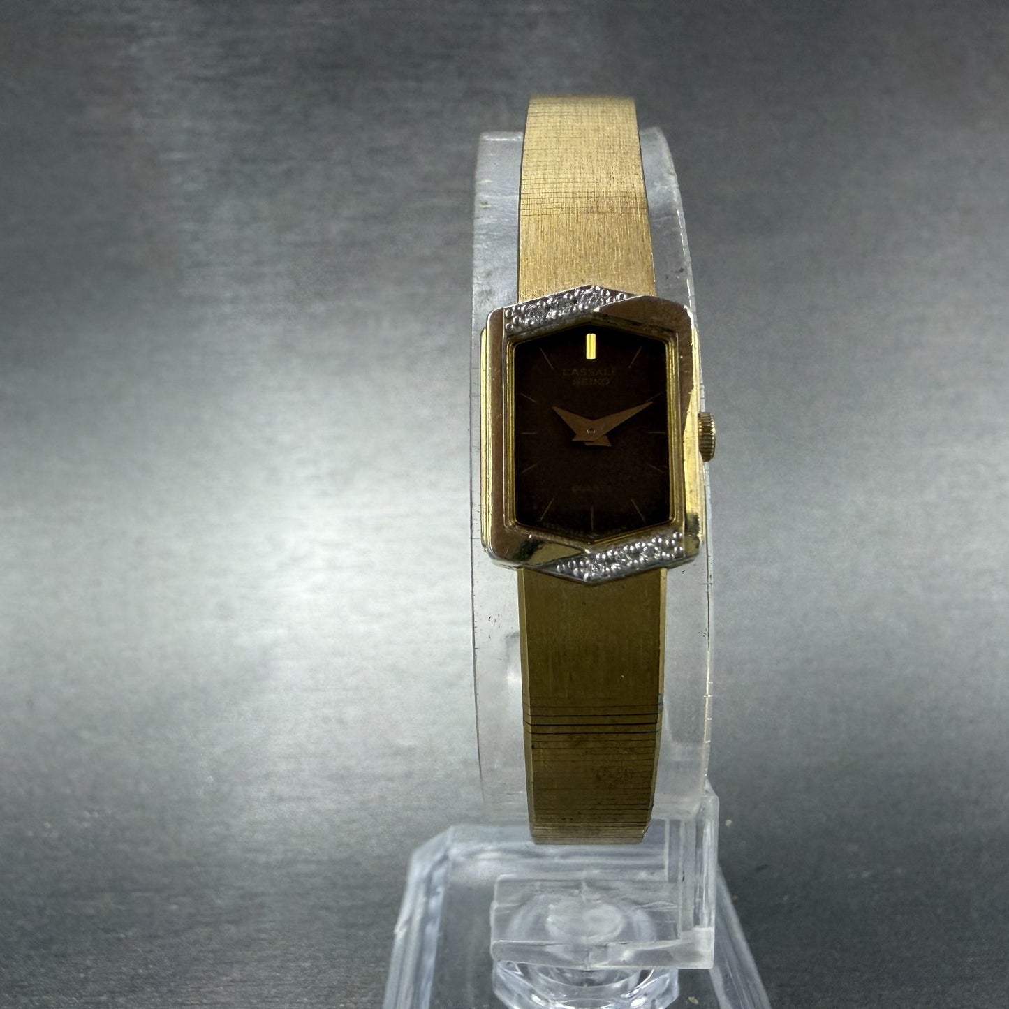 Seiko Lassale Watch Women 13mm Brown Dial Gold Tone Hexagon 1E50-5039 NewBattery5