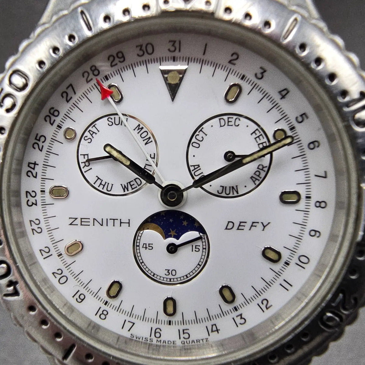 Zenith Defy Triple Calendar Moon phase Watch Men 38mm White Dial Steel New Batt1