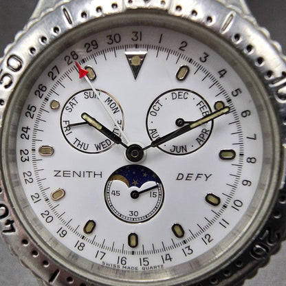 Zenith Defy Triple Calendar Moon phase Watch Men 38mm White Dial Steel New Batt1
