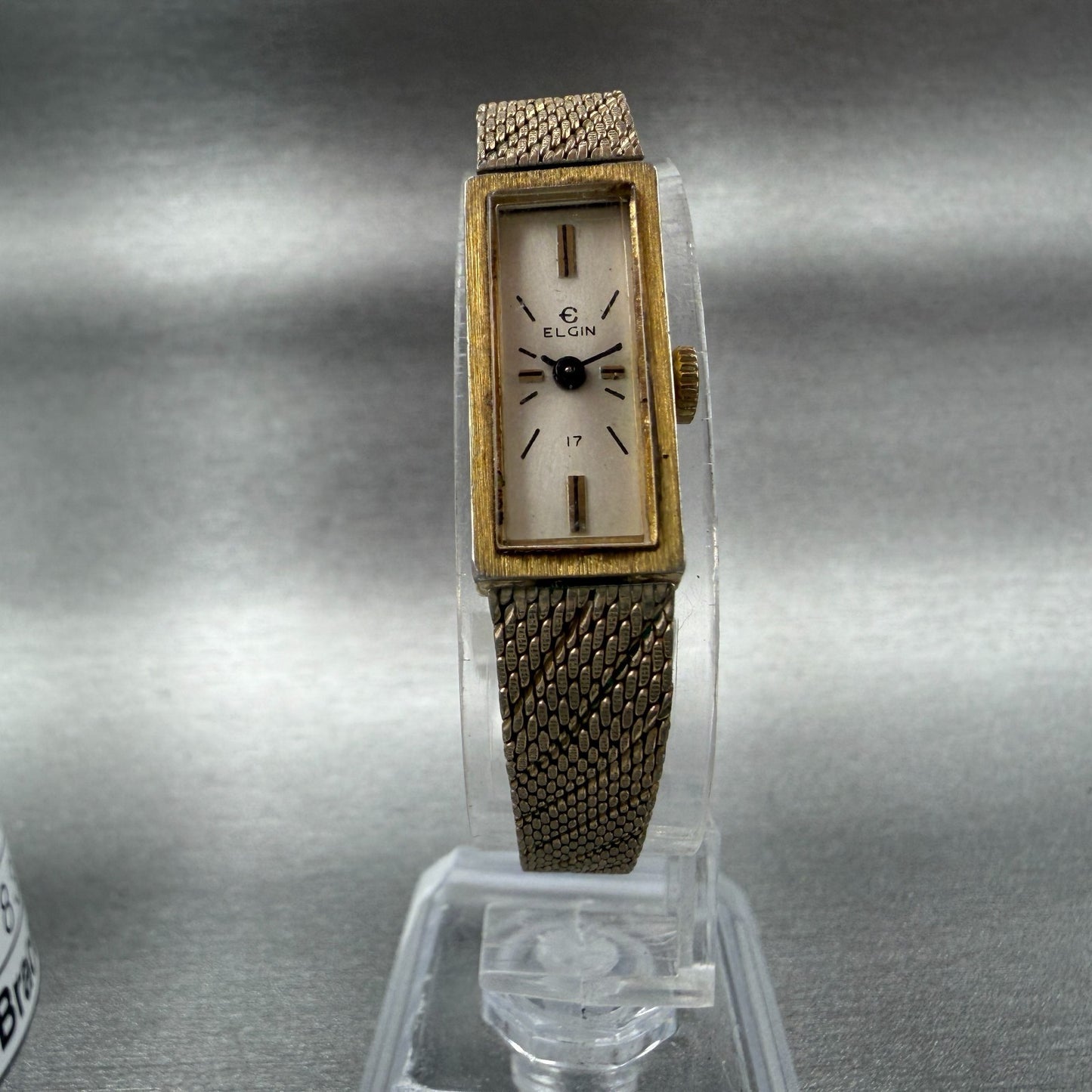 Elgin Watch Women 11mm Champagne Dial Gold Tone Rectangle Manual Wind Runs VTG5