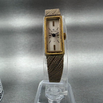 Elgin Watch Women 11mm Champagne Dial Gold Tone Rectangle Manual Wind Runs VTG5