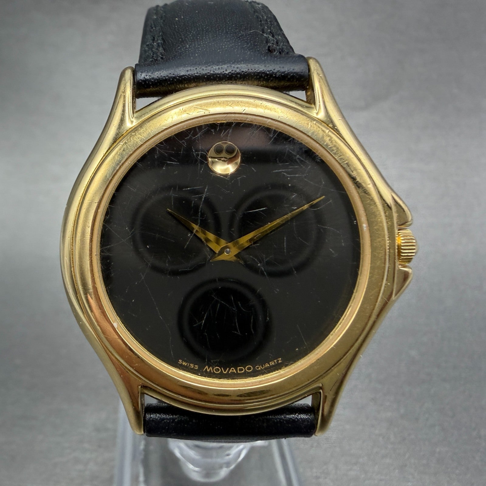 Movado Museum Watch Men 35mm Black Dial Gold Tone Round 87 D1 863 New Battery0