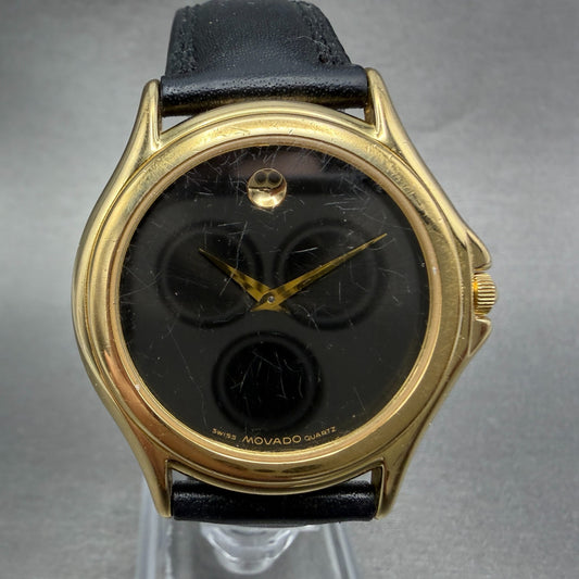 Movado Museum Watch Men 35mm Black Dial Gold Tone Round 87 D1 863 New Battery0