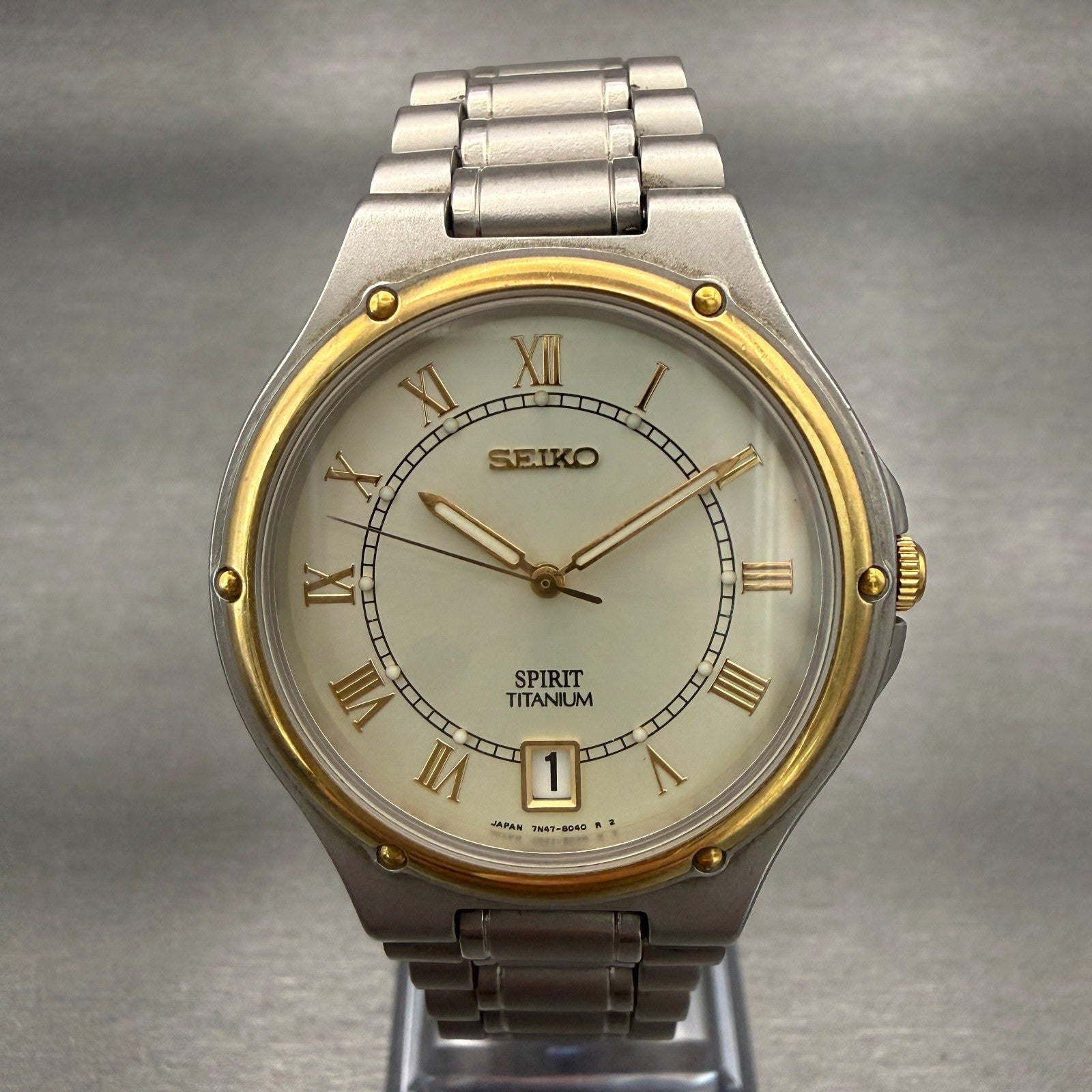 Seiko Spirit Watch Men 35mm Champagne Dial Two Tone Round 7N47-8000 New Battery0