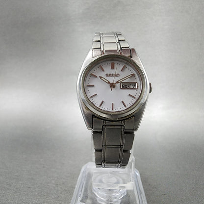 Seiko Watch Women 25mm White Dial Silver Tone Daydate 7n830011 Round NewBattery5
