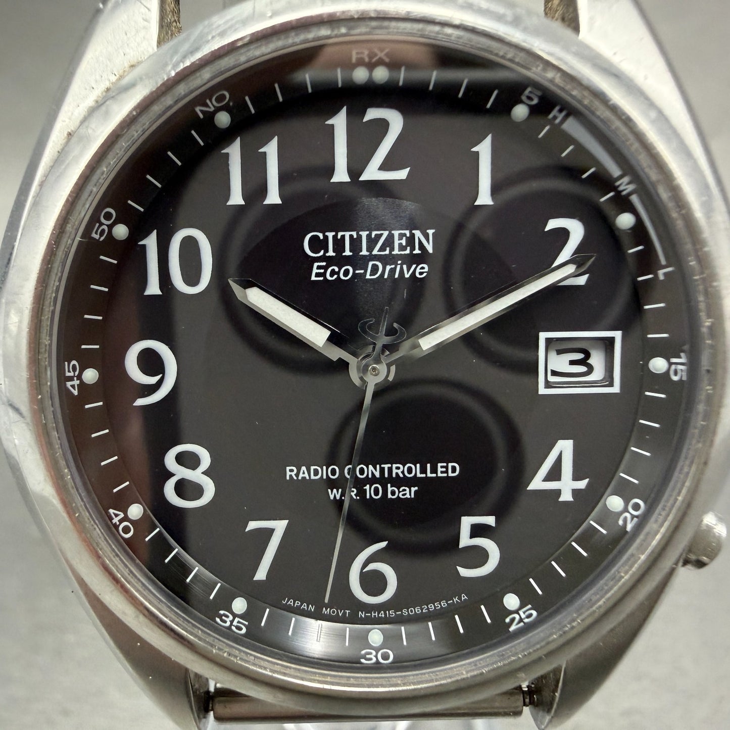 Citizen Eco-Drive Watch Men 38mm Black Dial Steel Atomic Round Date READ!!3