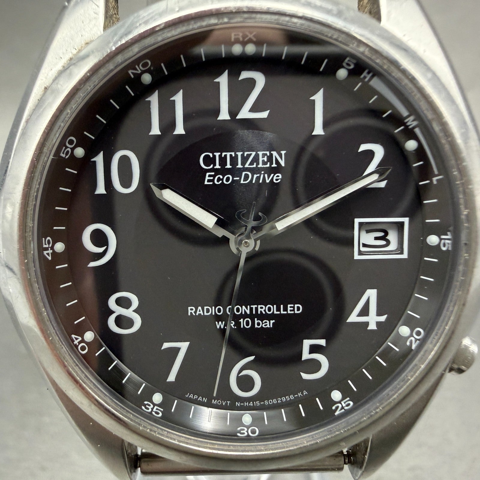 Citizen Eco-Drive Watch Men 38mm Black Dial Steel Atomic Round Date READ!!3