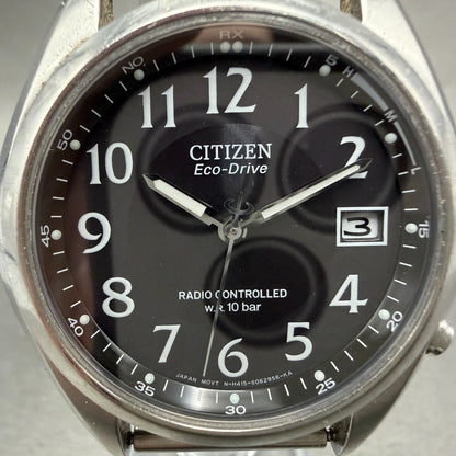 Citizen Eco-Drive Watch Men 38mm Black Dial Steel Atomic Round Date READ!!3