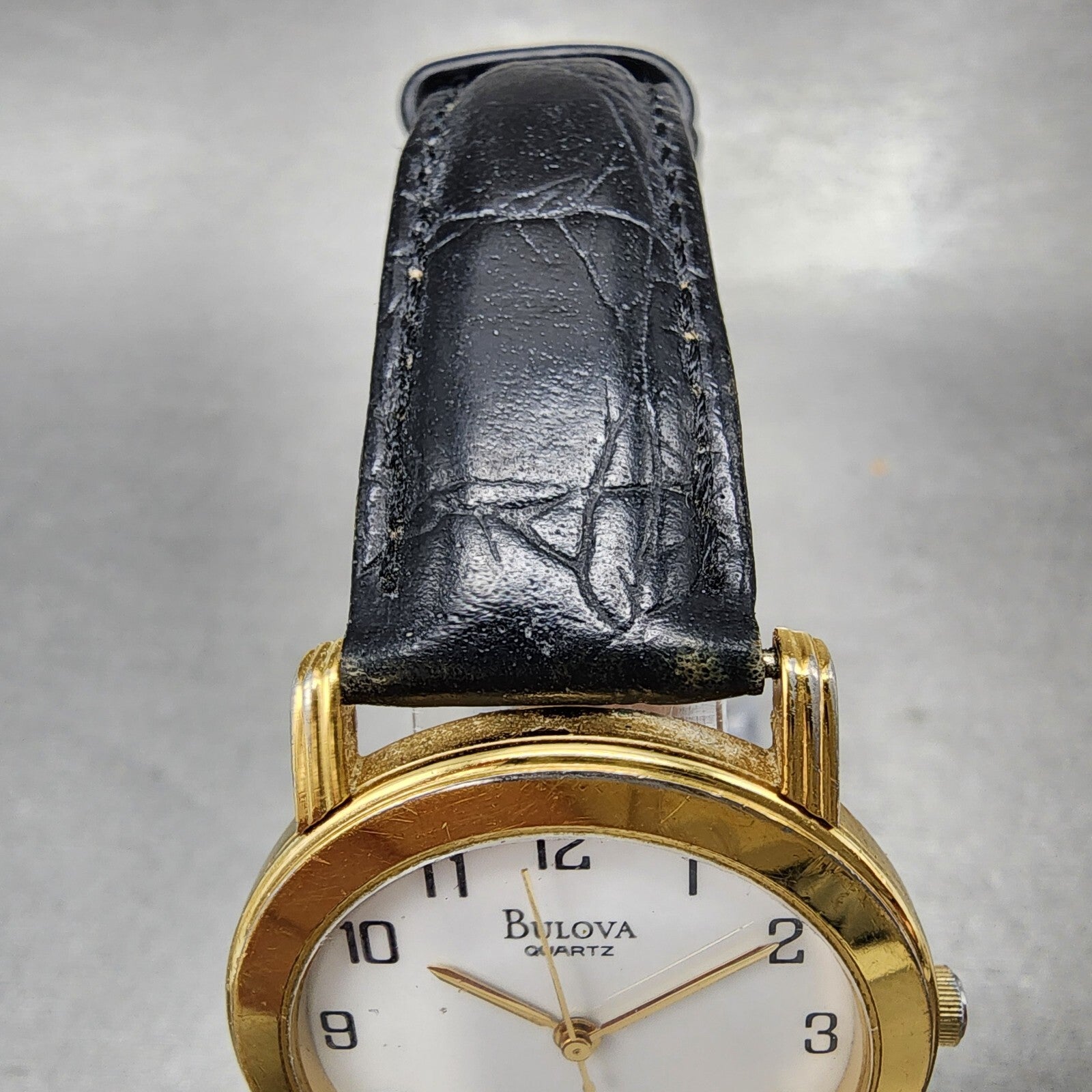 Bulova Watch Men 33mm White Dial Gold Tone Round 97A29 Leather Band New Battery4