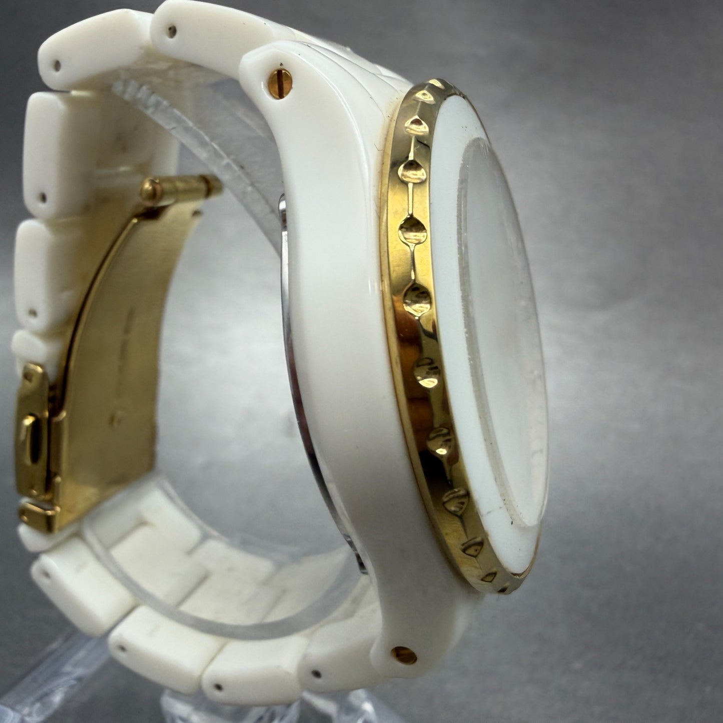 Michael Kors Madison Watch Women 41mm MOP Dial White Tone Date Mk-5249 New Batt3