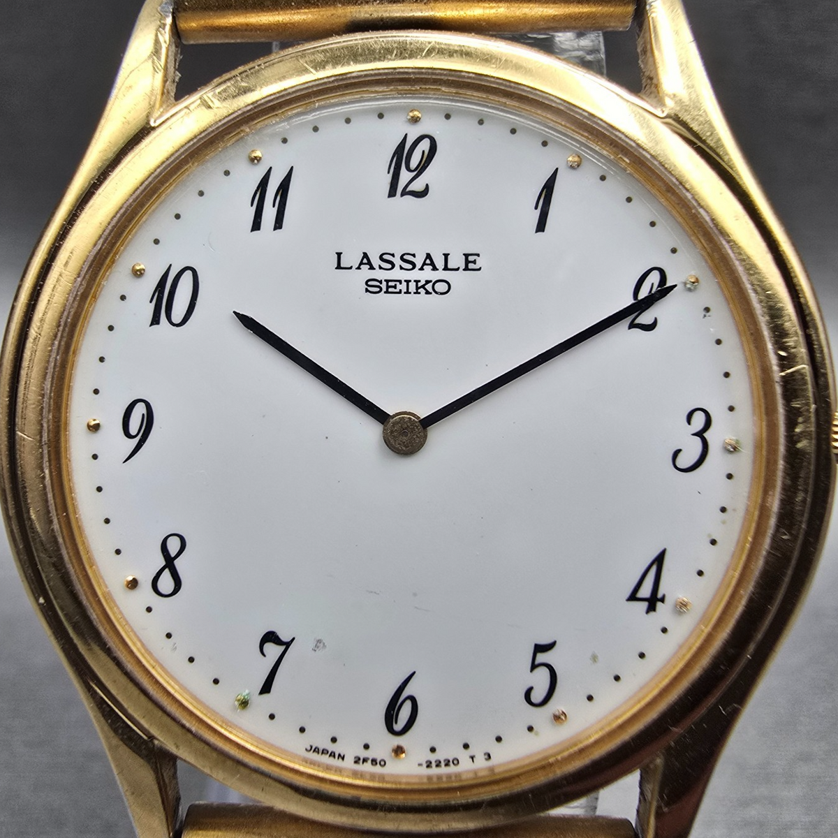 Seiko Lassale Watch Men 32mm White Dial Gold Tone Round 2F50-0700 New Battery1
