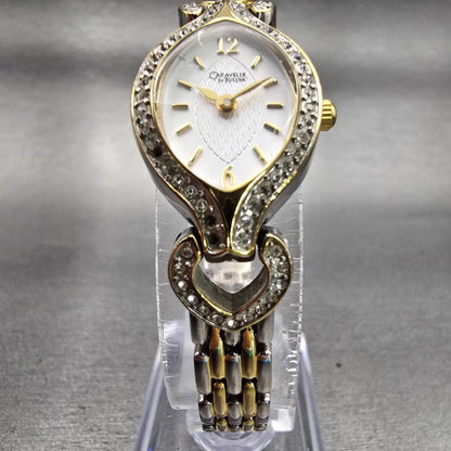Bulova Caravelle Watch Women 18mm White Dial Silver Tone Gemmed 45L96 New Batt5