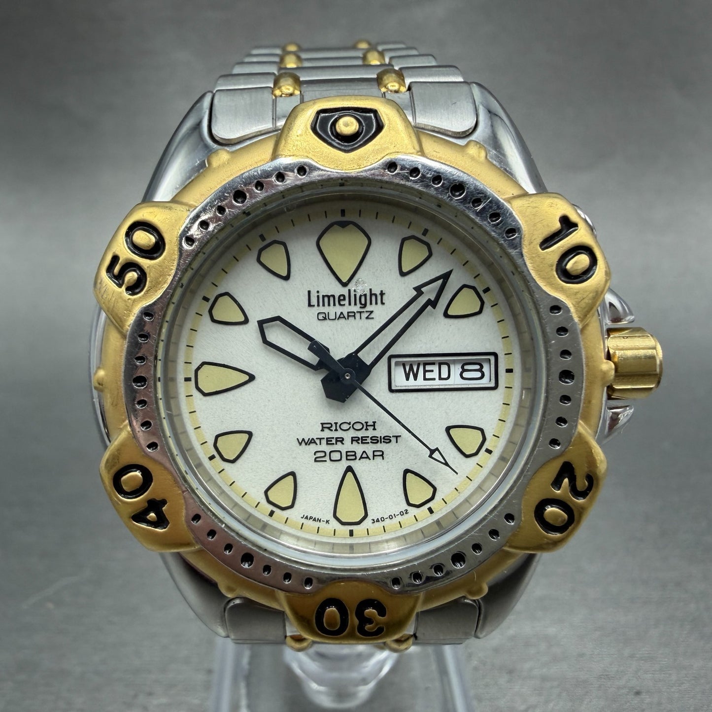 Ricoh Limelight Dive Watch Men 39mm White Dial Two Tone Daydate Round PARTS0