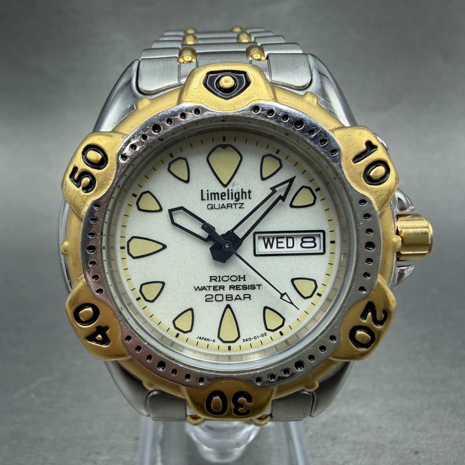 Ricoh Limelight Dive Watch Men 39mm White Dial Two Tone Daydate Round PARTS0