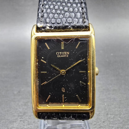 Citizen CQ Tank Watch Men 23mm Black Dial Gold Tone Rectangle 6031 PARTS Vintage0