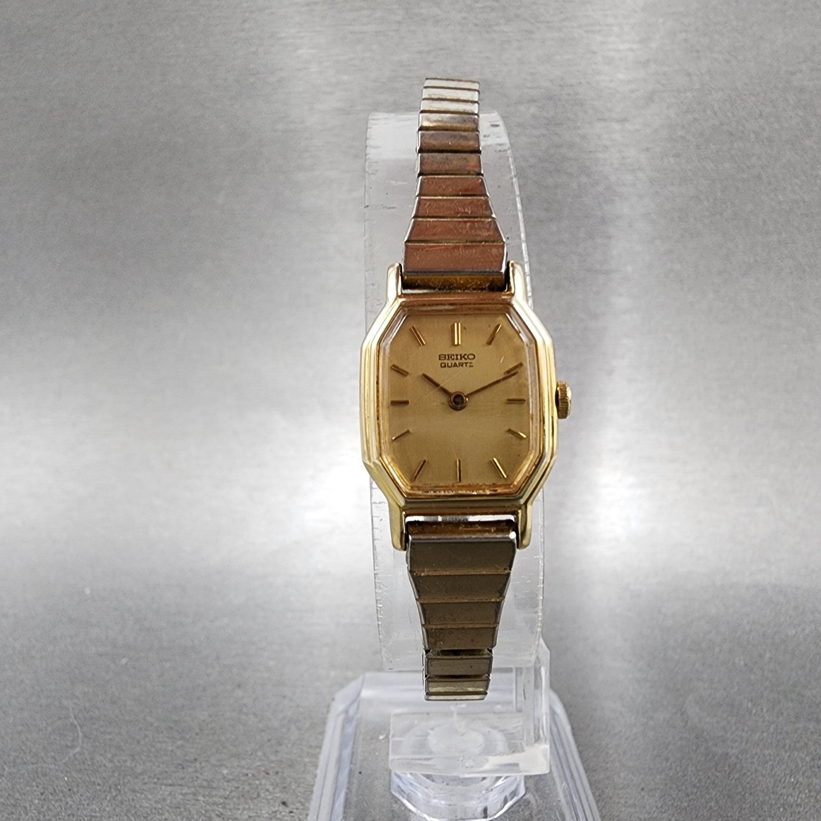 Seiko Watch Women 16mm Champagne Dial Gold Tone Octagon 2c205760 New Battery5