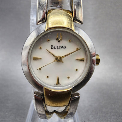 Bulova Watch Women 22mm MOP Dial Two Tone Round 98T80 Bangle New Battery0