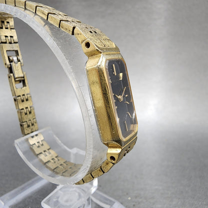 Seiko Tank Watch Women 13mm Black Dial Gold Tone Rectangle 13205649 New Battery3