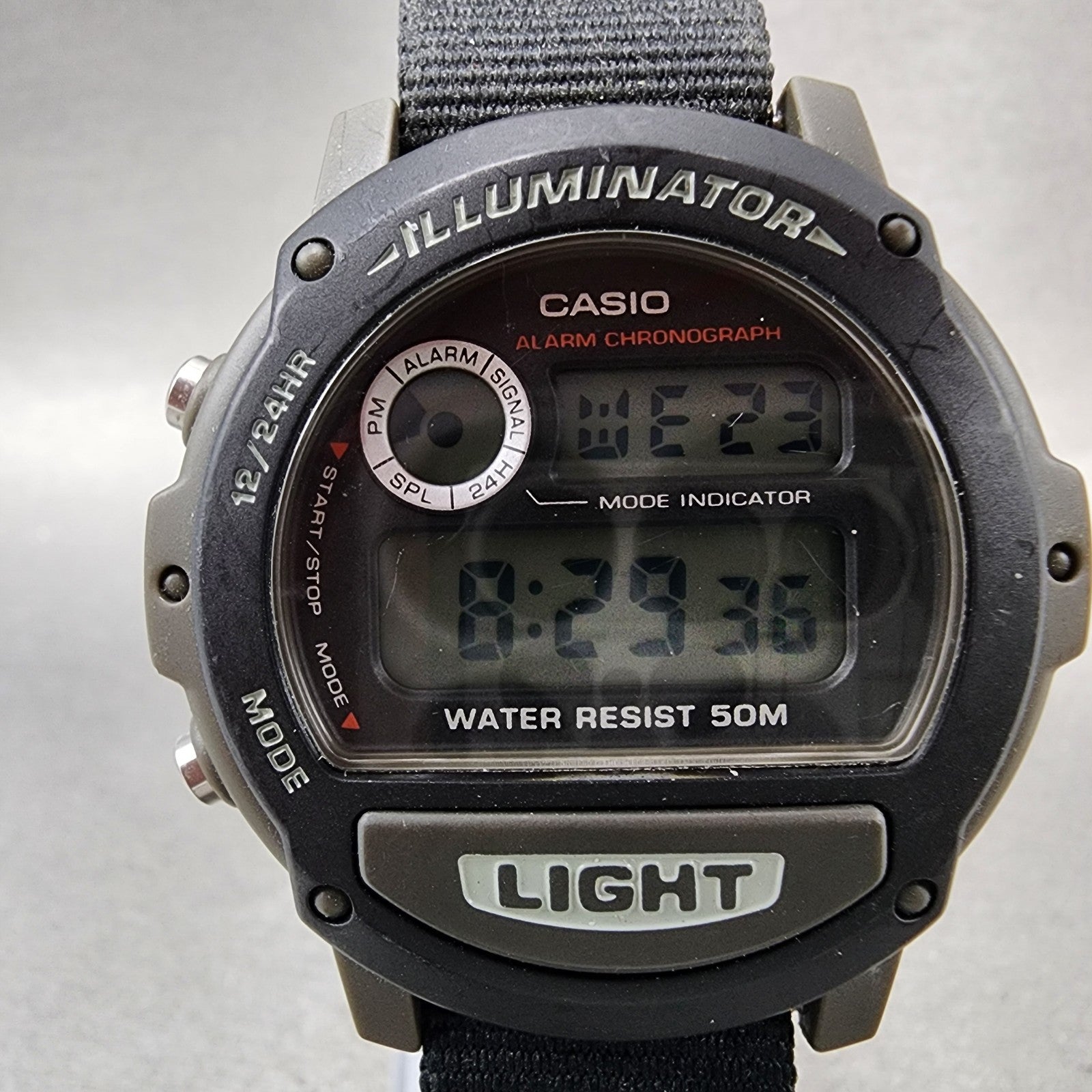 Casio Illuminator Watch Men 44mm Digital Silver LCD Alarm Chrono W87H New Batt1