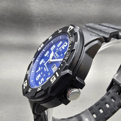 Casio Watch Men 43mm Blue Dial Black Tone Daydate Round MRW-200H New Battery2