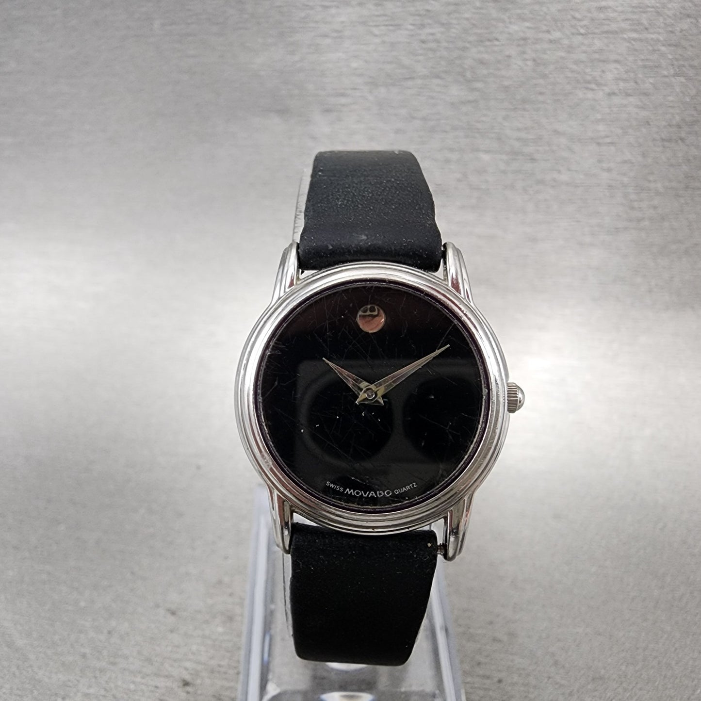Movado Muesem Watch Women 26mm Black Dial Silver Tone NO BACK!! New battery0