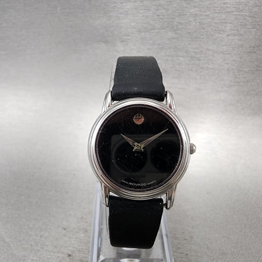 Movado Muesem Watch Women 26mm Black Dial Silver Tone NO BACK!! New battery0