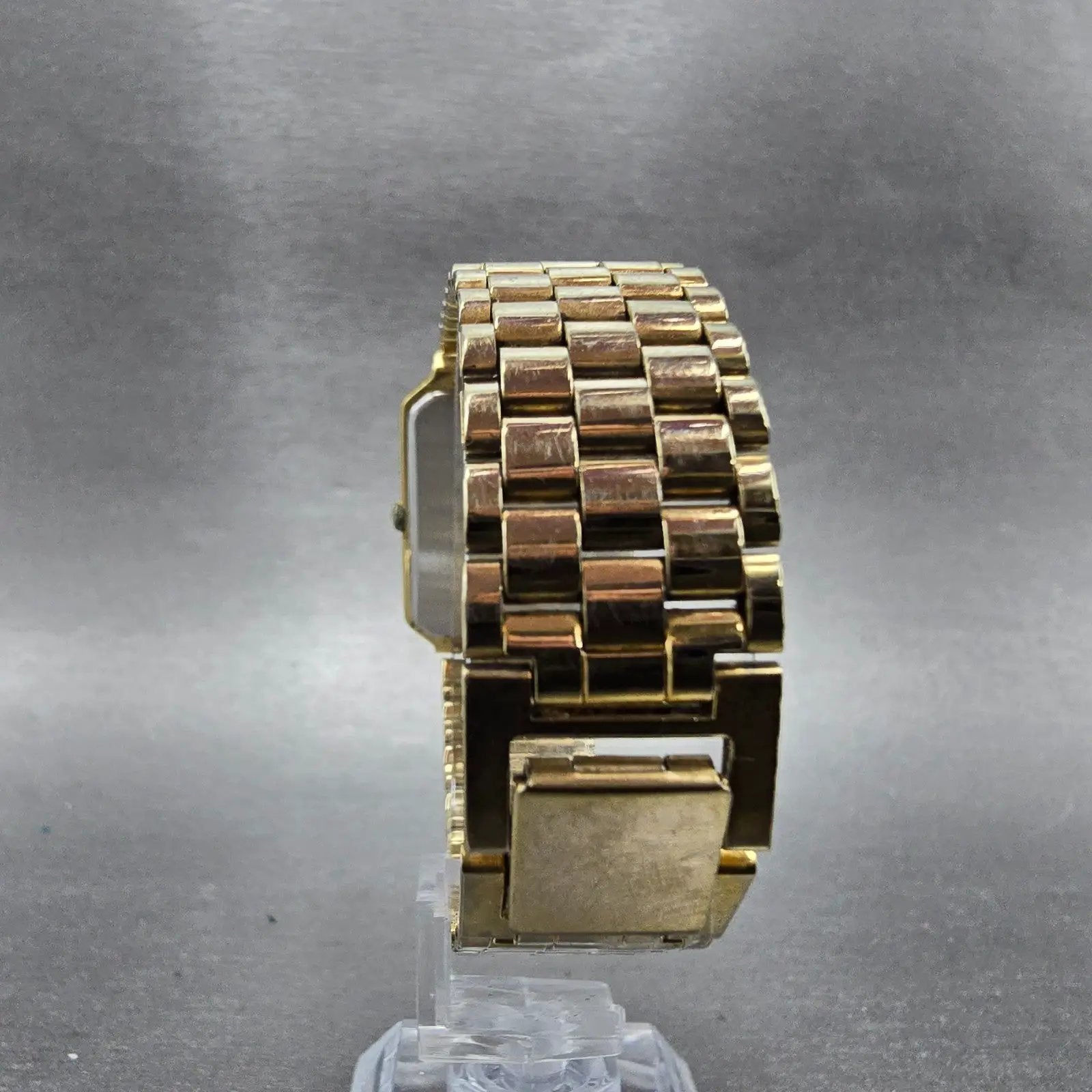 Seiko Tank Watch Men 26mm Cream Dial Gold Tone Date Rectangle 5Y39-5A60 PARTS7