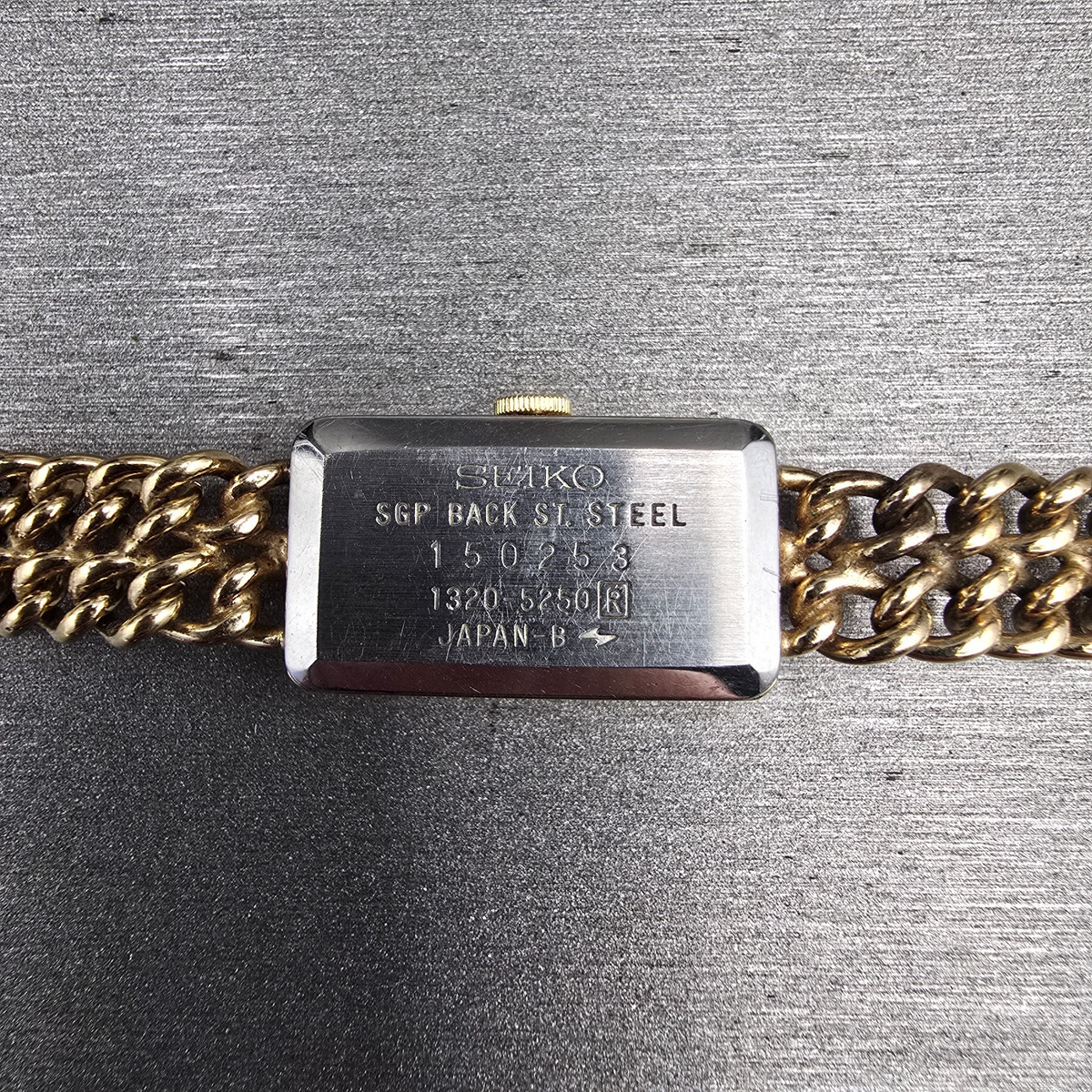 Seiko Watch Women 12mm Champagne Dial Gold Tone Rectangle 1320-5250 New Battery10