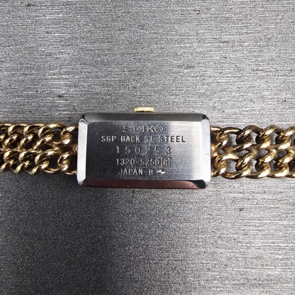 Seiko Watch Women 12mm Champagne Dial Gold Tone Rectangle 1320-5250 New Battery10