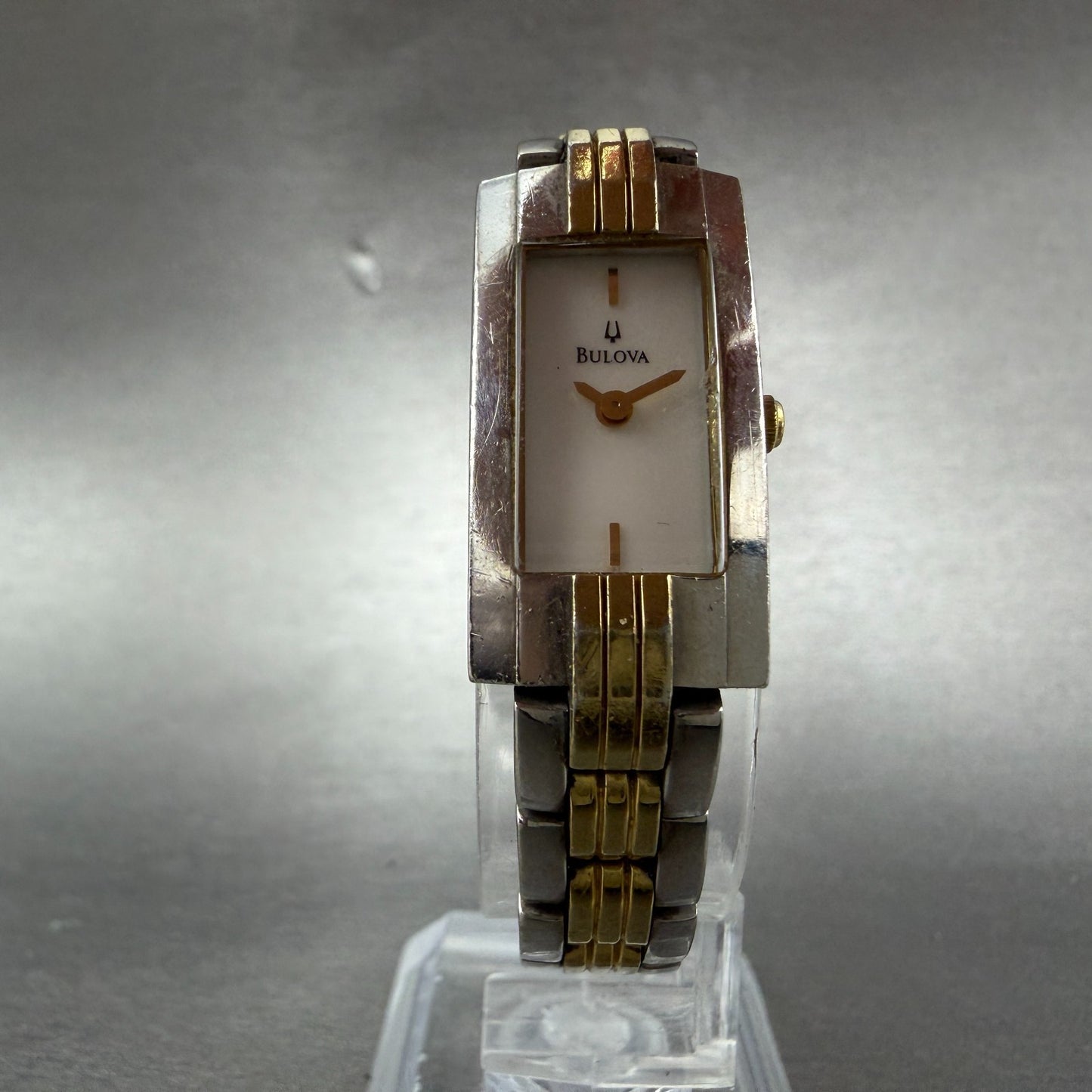 Bulova Watch Women 15mm MOP Dial Two Tone Rectangle 98L001 New Battery5