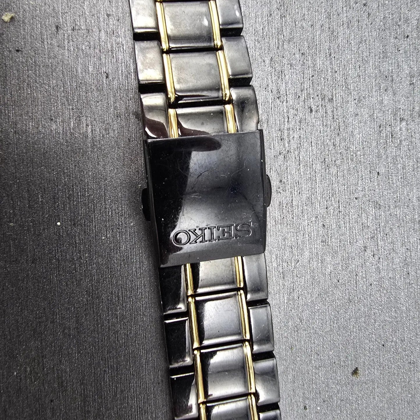 Seiko Bracelet 20mm Black & Gold Tone For 6A32-00B0 Tri Folding 3363 GI Steel2