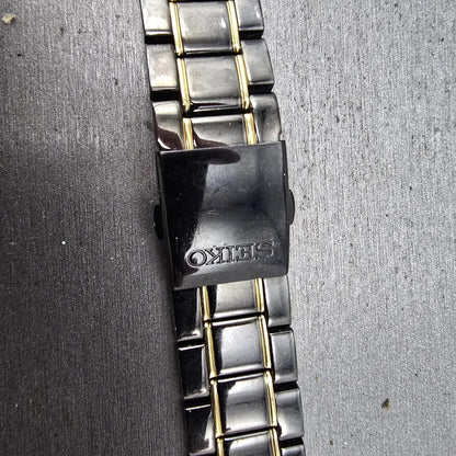 Seiko Bracelet 20mm Black & Gold Tone For 6A32-00B0 Tri Folding 3363 GI Steel2