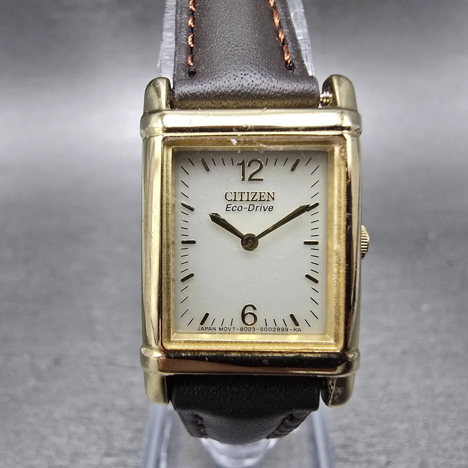 Citizen Eco-Drive Tank Watch Women 18mm Champagne Dial Gold Tone Rectangle Runs0