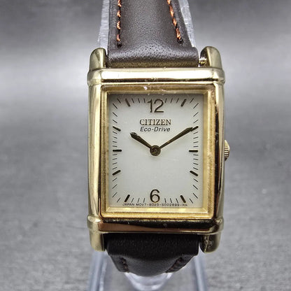 Citizen Eco-Drive Tank Watch Women 18mm Champagne Dial Gold Tone Rectangle Runs0