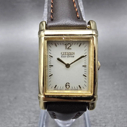 Citizen Eco-Drive Tank Watch Women 18mm Champagne Dial Gold Tone Rectangle Runs0