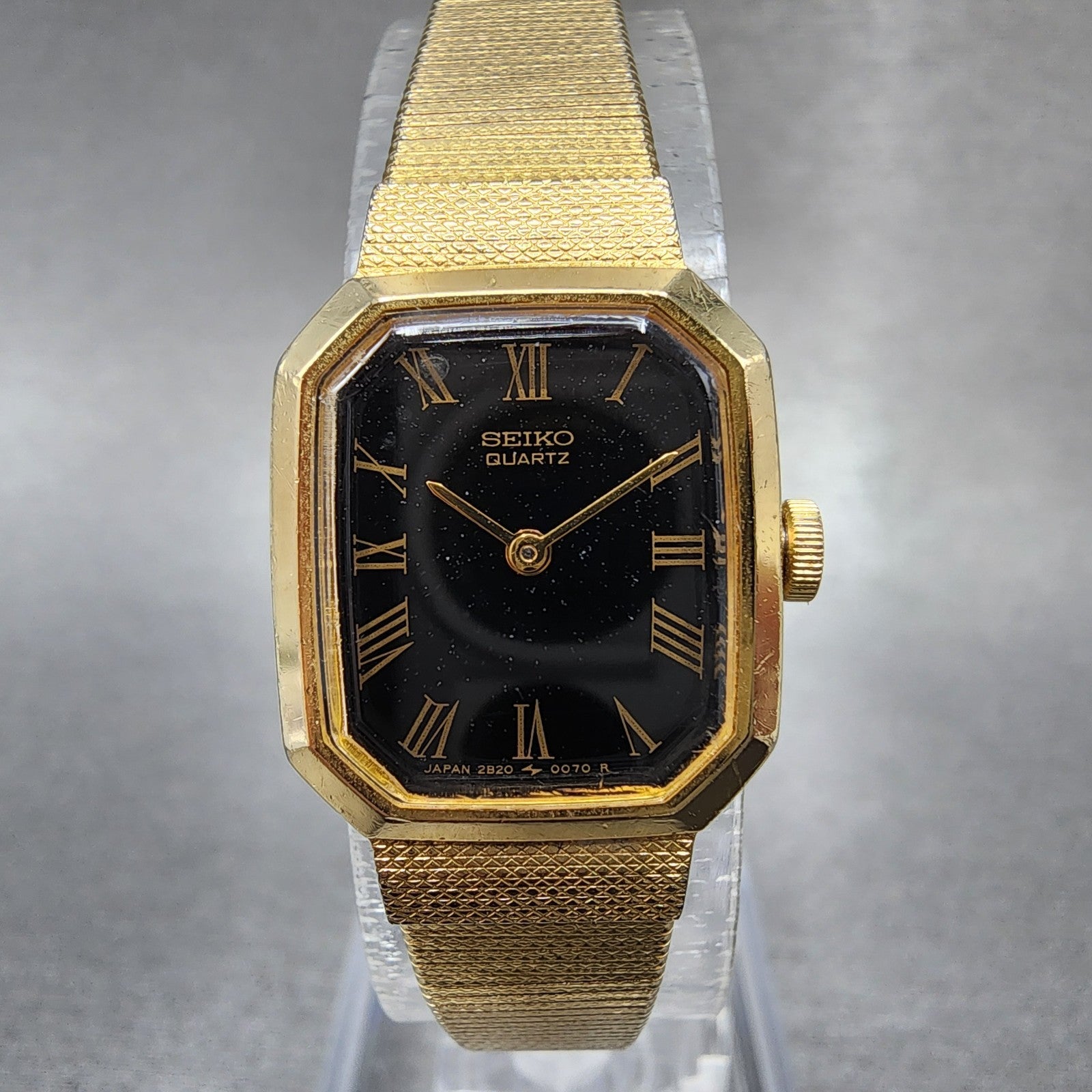 Seiko Watch Women 17mm Black Dial Gold Tone Octagon 2B205019 New Batt N9123 VTG0