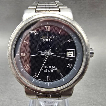 Seiko Solar Watch Men 35mm Black Dial Titanium Date Round 5K22-0A20 PARTS0