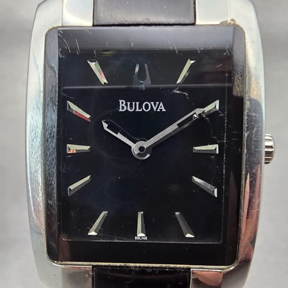 Bulova Tank Watch Men 24mm Black Dial Black & Silver Rectangle 98L148 New Batt1