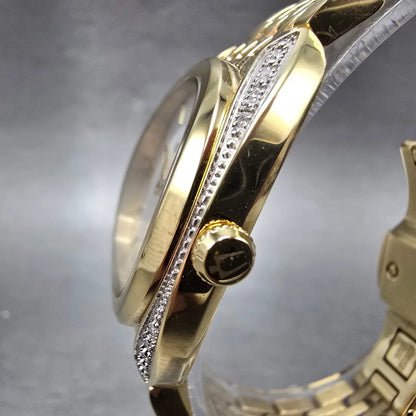 Bulova Watch Women 30mm White Dial Gold Tone Round 98R298 Crystal Bezel Works3