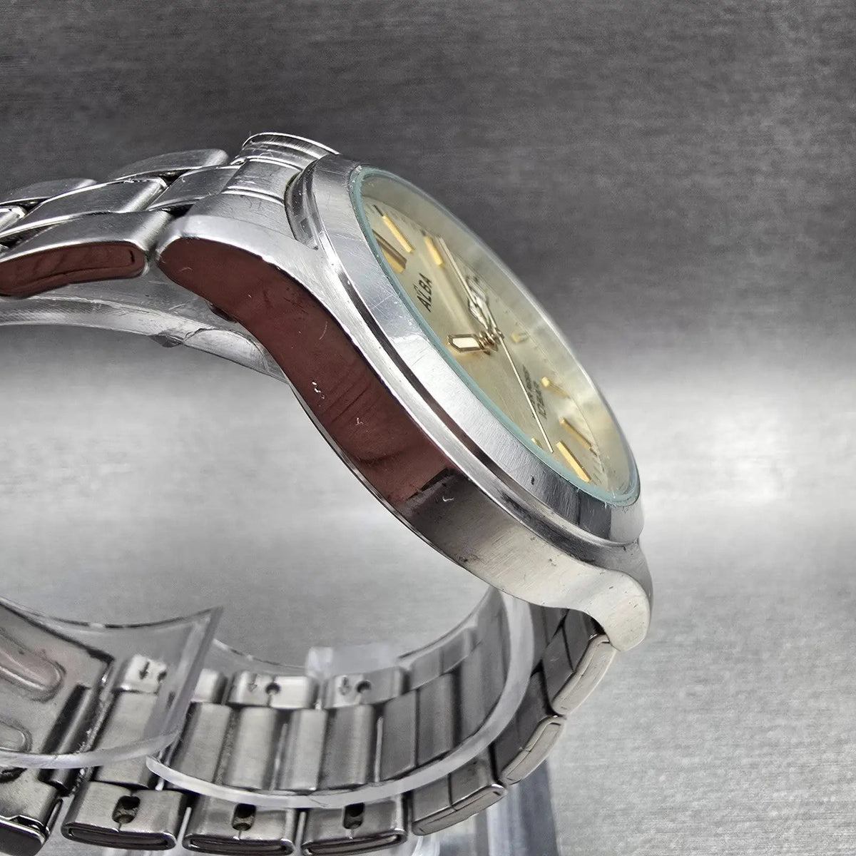 Seiko Alba Watch Men 38mm Champagne Dial Silver Tone Daydate 7N43-0BA0 New BattJ3