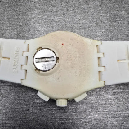Swatch BASIC WHITE Chronograph Watch Men White Dial White Date SUSW400 New Batt10