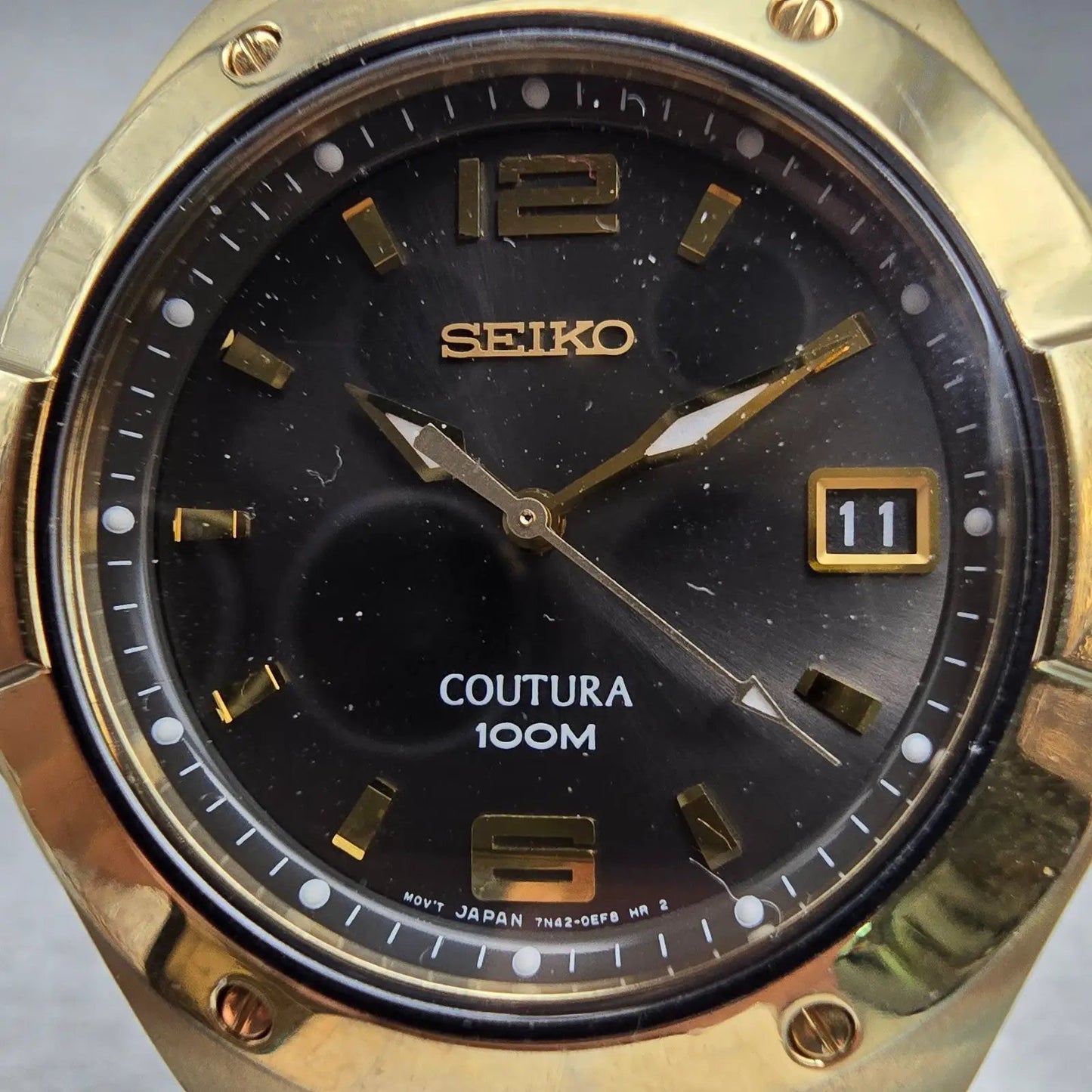 Seiko Coutura Watch Men 38mm Brown Dial Gold Tone Date Round 7N42-0CH0 New Batt1